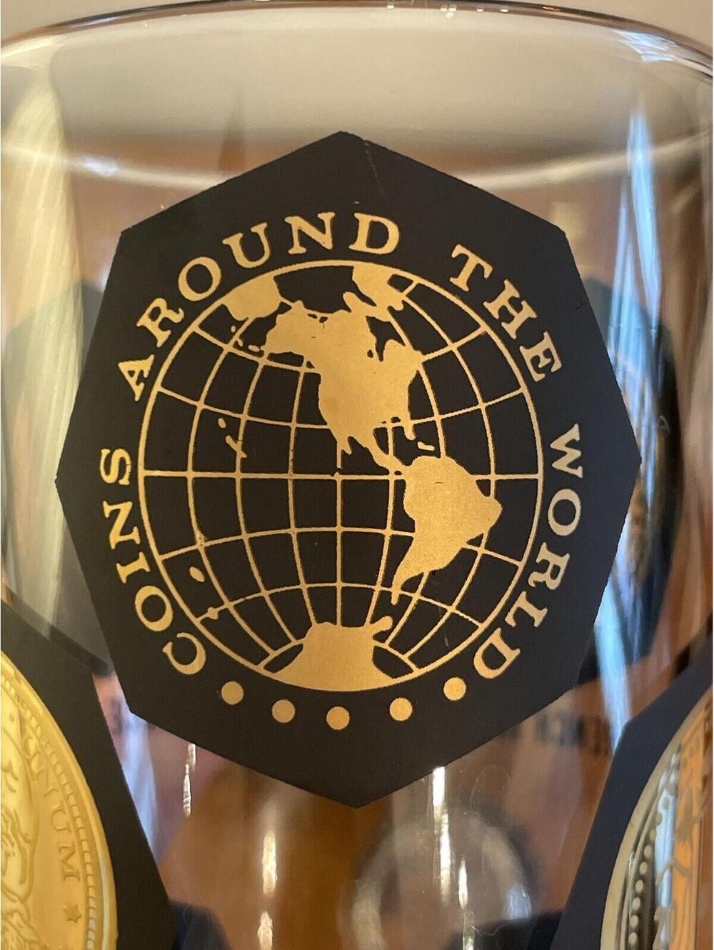 Vintage World Coin Highball Glasses Set of 6 Gold Barware Tumblers